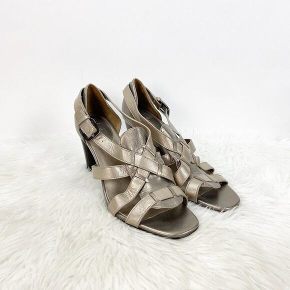 Cole Haan 10 B Womens Metallic Leather Strap Cage Heels - Picture 1 of 8